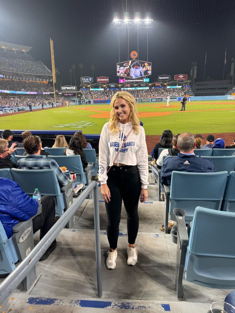 Tracy Sandler of Fangirl Sports Network at Dodger Stadium in Los Angeles, CA.